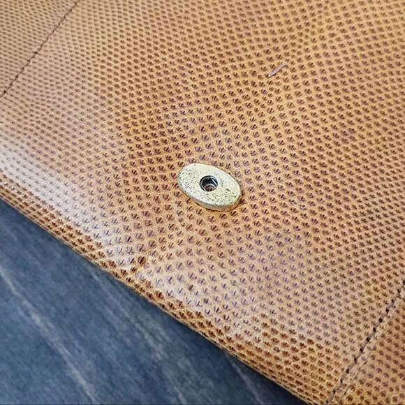Vtg yellow tan reptile leather envelope crossbody purse - Picture 14 of 16